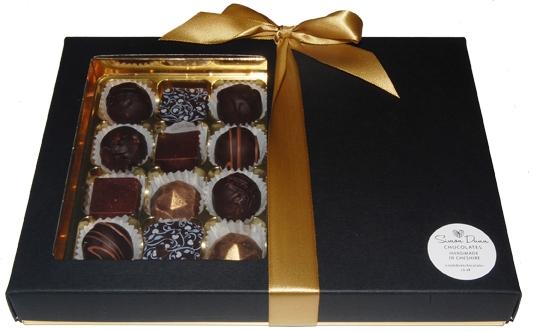 Luxury box of dark handmade chocolates