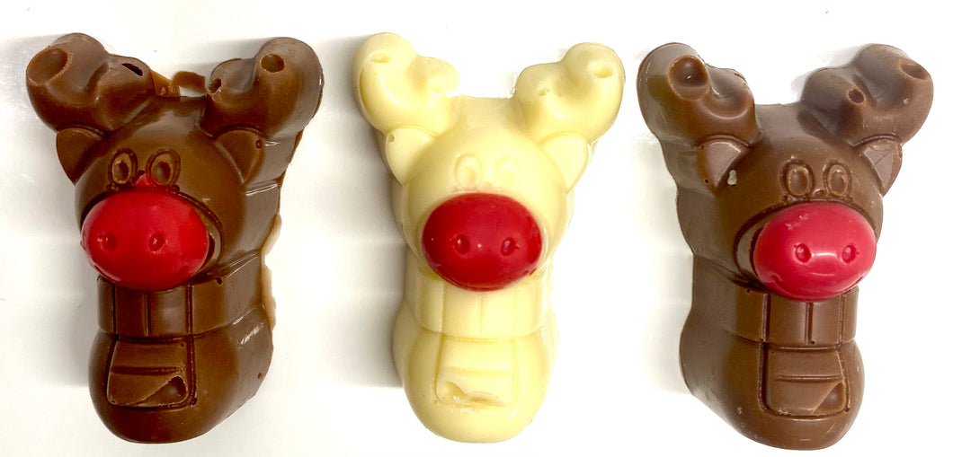 3 solid chocolate reindeers